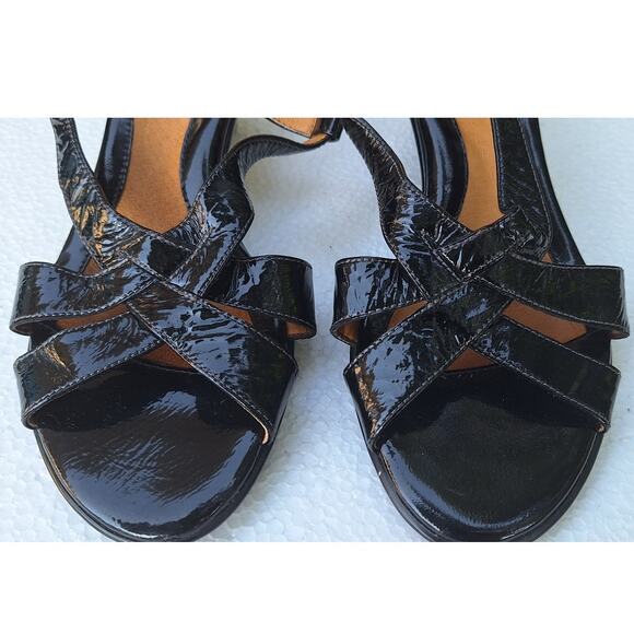 Sofft Andrea Patent Leather Strappy Kitten Wedge Slingback Black Sandal Sz. 8.5 - Picture 10 of 12